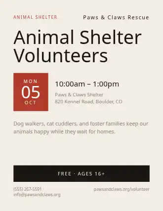 Animal Shelter Volunteers — Volunteering template