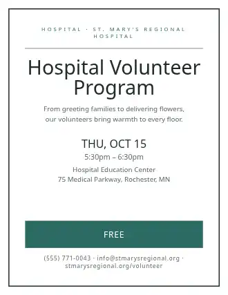 Hospital Volunteer Program — Volunteering flyer template