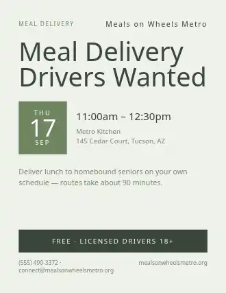 Meal Delivery Drivers Wanted — Volunteering flyer template