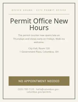 Permit Office New Hours — City Services template