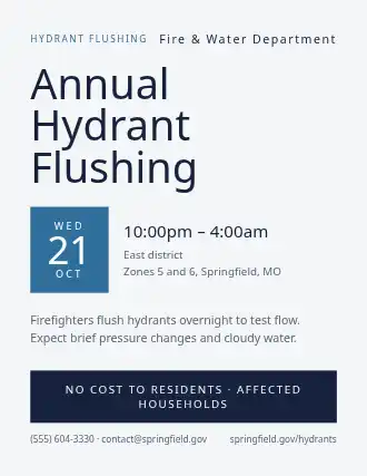 Annual Hydrant Flushing — City Services flyer template