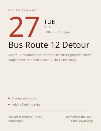Bus Route 12 Detour — City Services flyer template