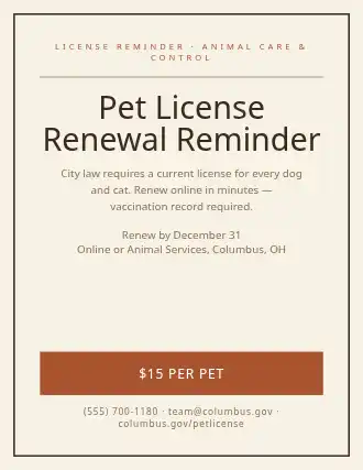 Pet License Renewal Reminder — City Services flyer template