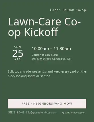 Lawn-Care Co-op Kickoff — Neighborhood Services template
