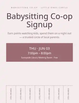 Babysitting Co-op Signup — Neighborhood Services template
