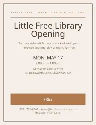 Little Free Library Opening — Neighborhood Services flyer template