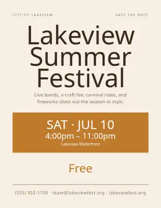 Lakeview Summer Festival — Upcoming Events template