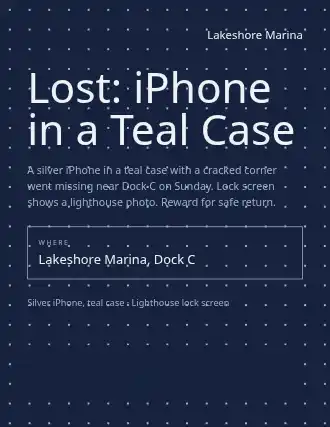 Lost: iPhone in a Teal Case — Lost & Found flyer template
