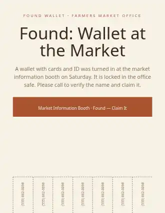 Found: Wallet at the Market — Lost & Found flyer template