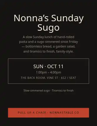 Nonna’s Sunday Sugo — Pop-up Restaurants flyer template
