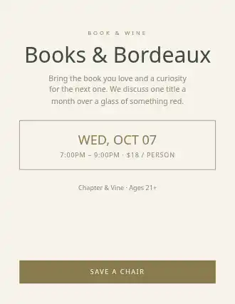 Books & Bordeaux — Social Events template