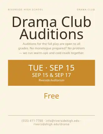 Drama Club Auditions — School Clubs template