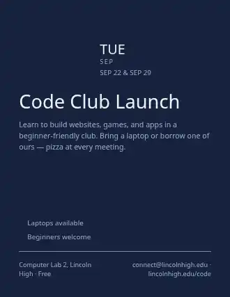 Code Club Launch — School Clubs flyer template