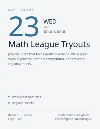 Math League Tryouts — School Clubs template