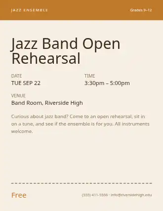 Jazz Band Open Rehearsal — School Clubs flyer template
