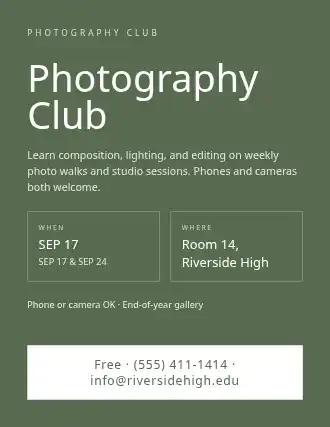 Photography Club — School Clubs flyer template
