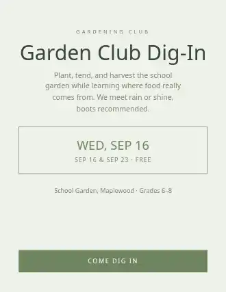 Garden Club Dig-In — School Clubs flyer template