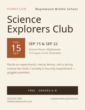 Science Explorers Club — School Clubs flyer template