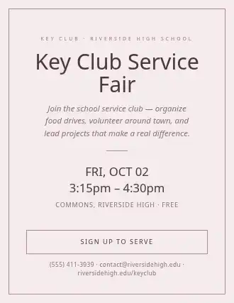 Key Club Service Fair — School Clubs flyer template