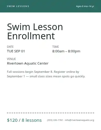 Swim Lesson Enrollment — Signups template