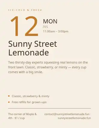 Sunny Street Lemonade — Kid Ventures template