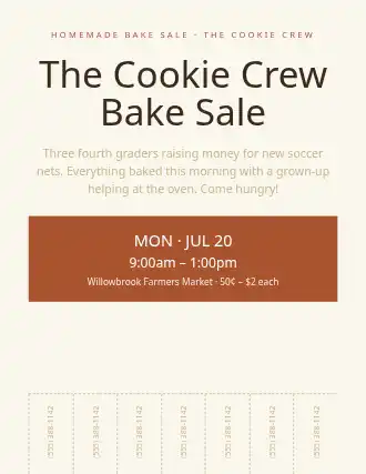 The Cookie Crew Bake Sale — Kid Ventures template