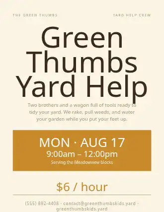 Green Thumbs Yard Help — Kid Ventures template