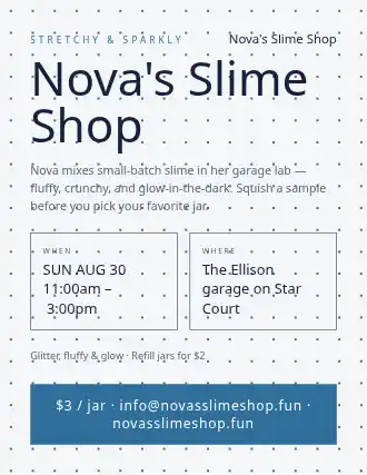Nova's Slime Shop — Kid Ventures flyer template