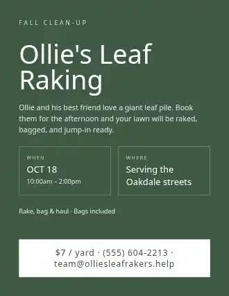Ollie's Leaf Raking — Kid Ventures flyer template