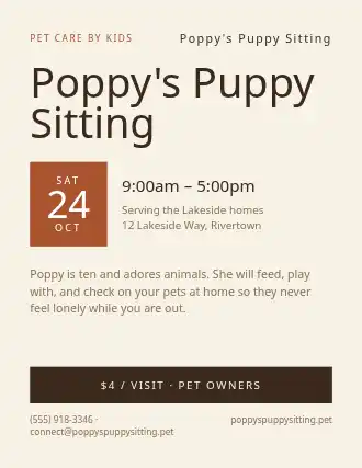 Poppy's Puppy Sitting — Kid Ventures flyer template