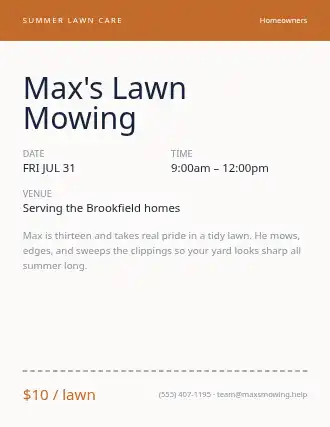 Max's Lawn Mowing — Kid Ventures flyer template