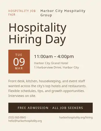 Hospitality Hiring Day — Job Fairs flyer template