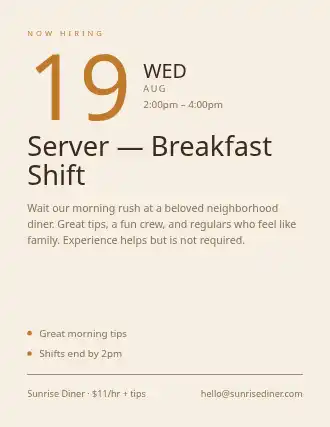 Server — Breakfast Shift — Jobs flyer template