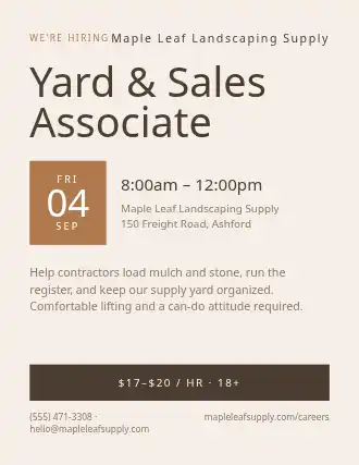 Yard & Sales Associate — Jobs flyer template