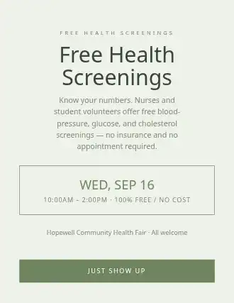 Free Health Screenings — Free Services template