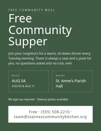 Free Community Supper — Free Services flyer template
