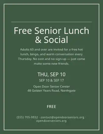 Free Senior Lunch & Social — Free Services flyer template