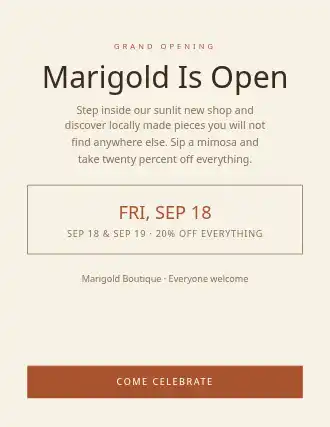 Marigold Is Open — Grand Openings template