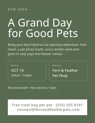 A Grand Day for Good Pets — Grand Openings template