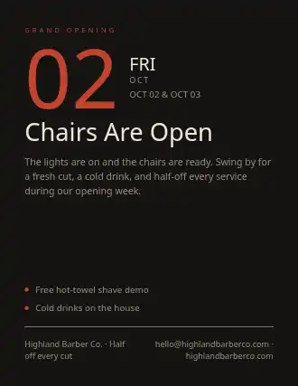 Chairs Are Open — Grand Openings flyer template