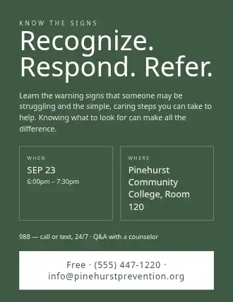 Recognize. Respond. Refer. — Suicide Prevention flyer template