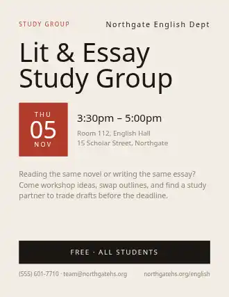 Lit & Essay Study Group — Study Groups flyer template