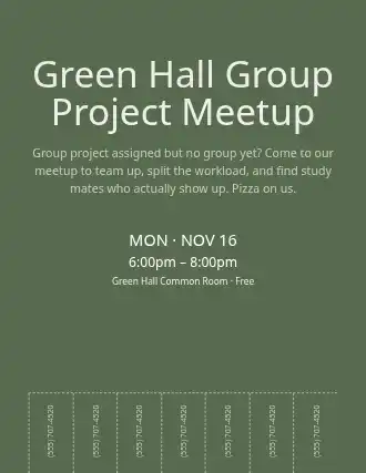 Green Hall Group Project Meetup — Study Groups flyer template