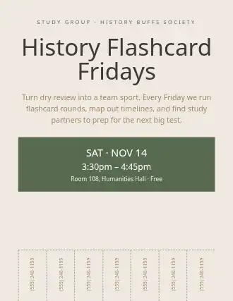 History Flashcard Fridays — Study Groups flyer template