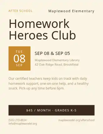 Homework Heroes Club — After School Programs template