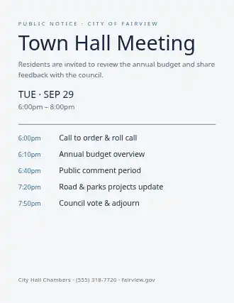 Town Hall Meeting — City Services flyer template