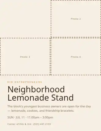 Neighborhood Lemonade Stand — Kid Ventures flyer template