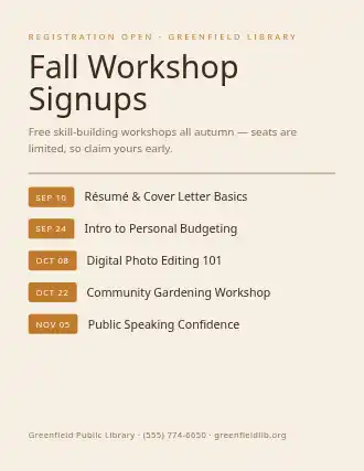 Fall Workshop Signups — Signups flyer template