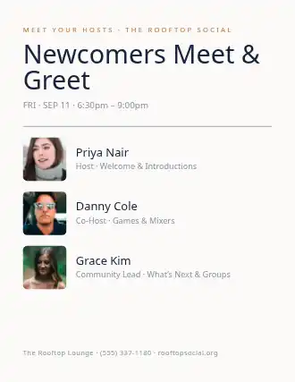 Newcomers Meet & Greet — Social Events flyer template
