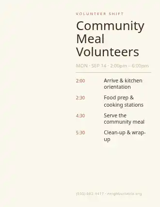 Community Meal Volunteers — Volunteering flyer template